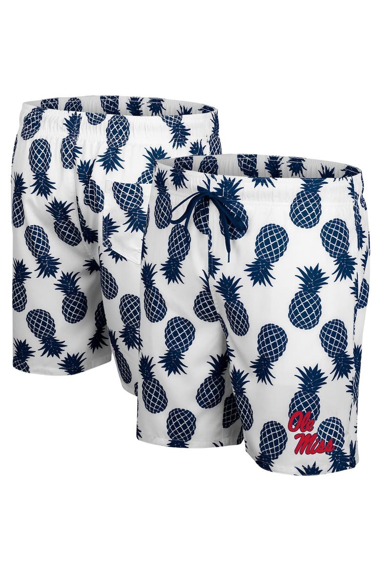Men's Colosseum White/Navy Ole Miss Rebels Pineapple Swim Shorts, Main, color, White