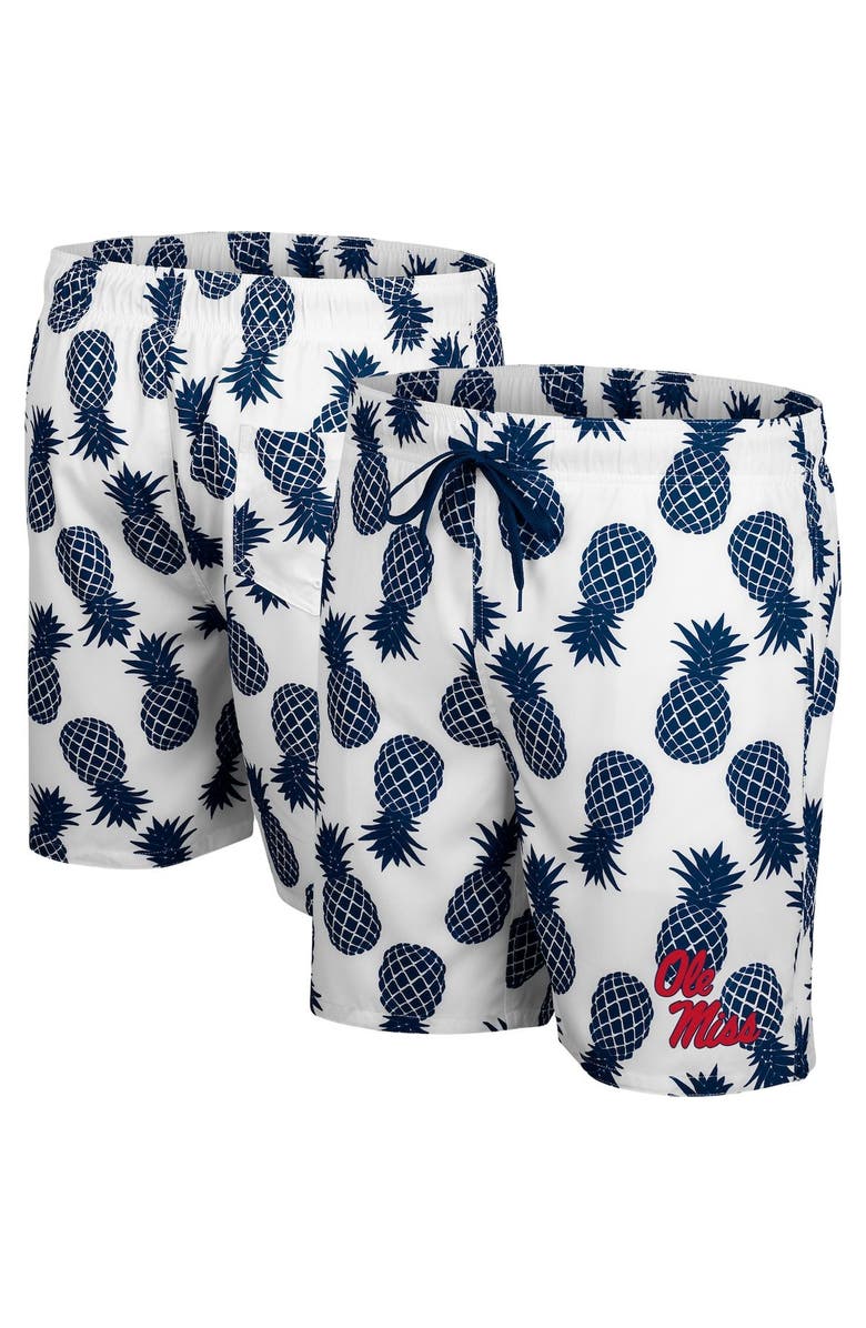 COLOSSEUM Men's Colosseum White/Navy Ole Miss Rebels Pineapple Swim Shorts, Main, color, White