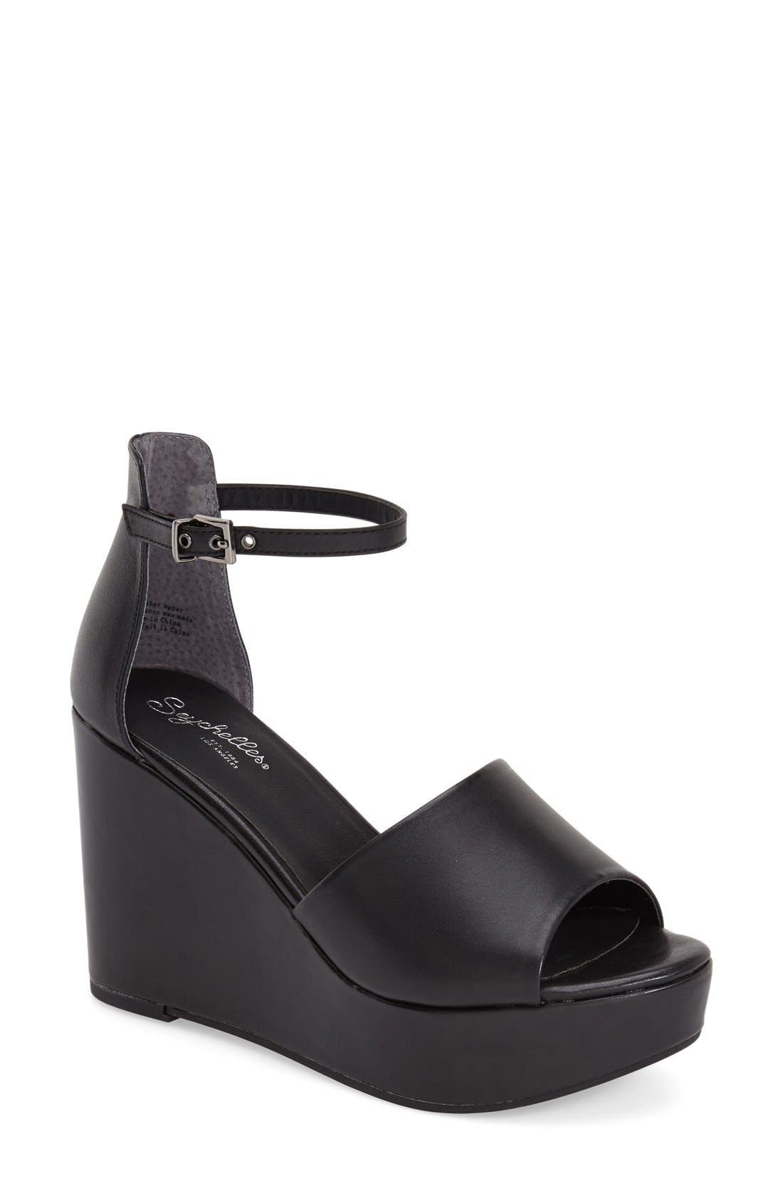 'Upbeat' Wedge Sandal, Main, color, BLACK LEATHER