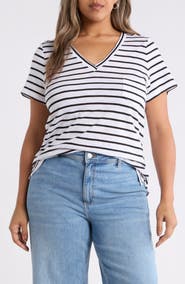 Caslon® Short Sleeve Cotton & Modal V-Neck Pocket T-Shirt