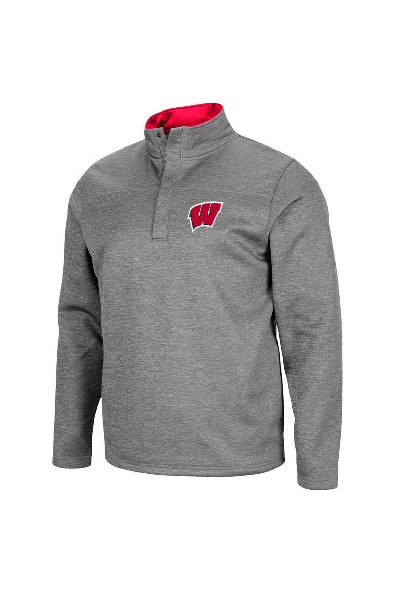 Men's Colosseum Heathered Charcoal Wisconsin Badgers Roman Pullover Jacket, Alternate, color, Heather Charcoal
