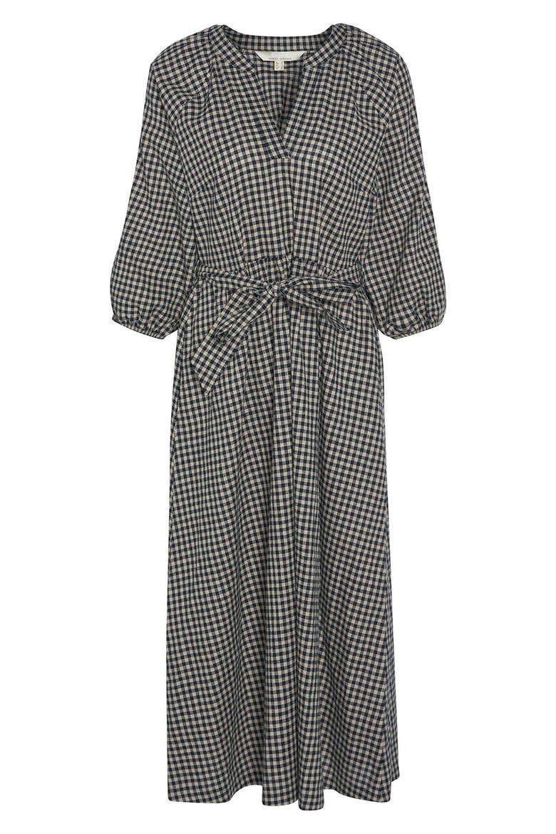 Suri Gingham Cotton & Linen Midi Dress, Alternate, color, DARK NAVY LIGHT SAND