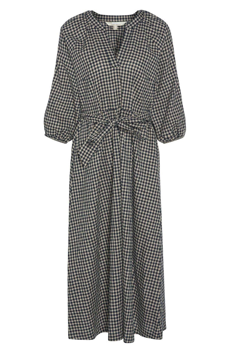 Barbour Suri Gingham Cotton & Linen Midi Dress, Alternate, color, Dark Navy Light Sand