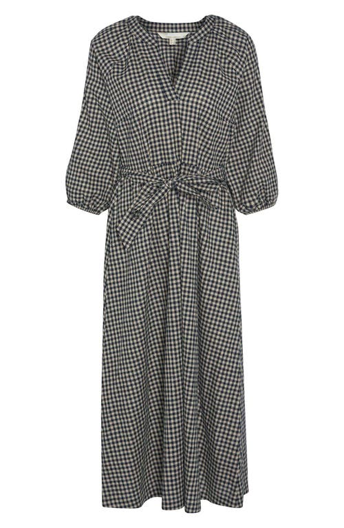 Barbour Suri Gingham Cotton & Linen Midi Dress In Dark Navy Light Sand