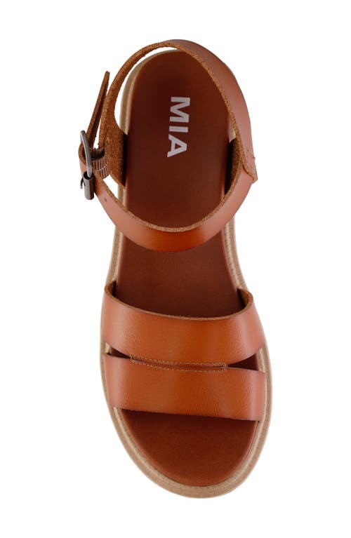 Mia Jovie Ankle Strap Platform Wedge Sandal In Cognac