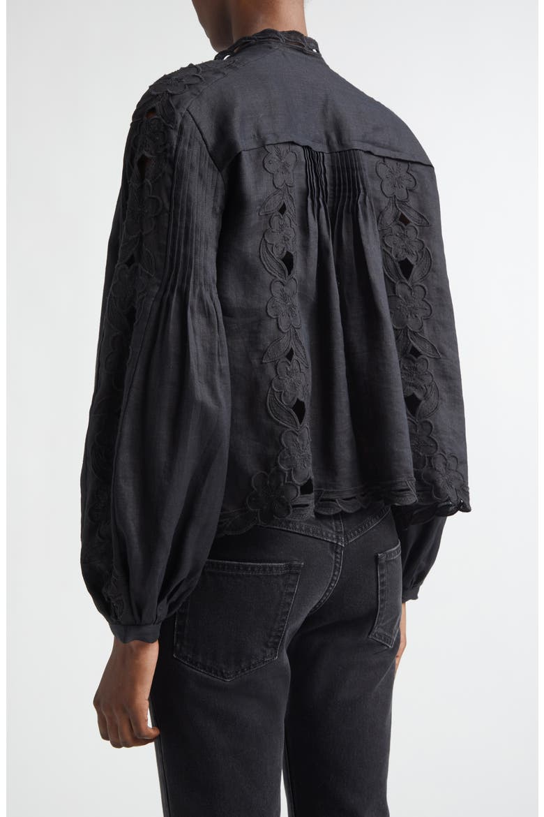 Rubra Pintuck Broderie Anglaise Ramie Top, Alternate, color, BLACK