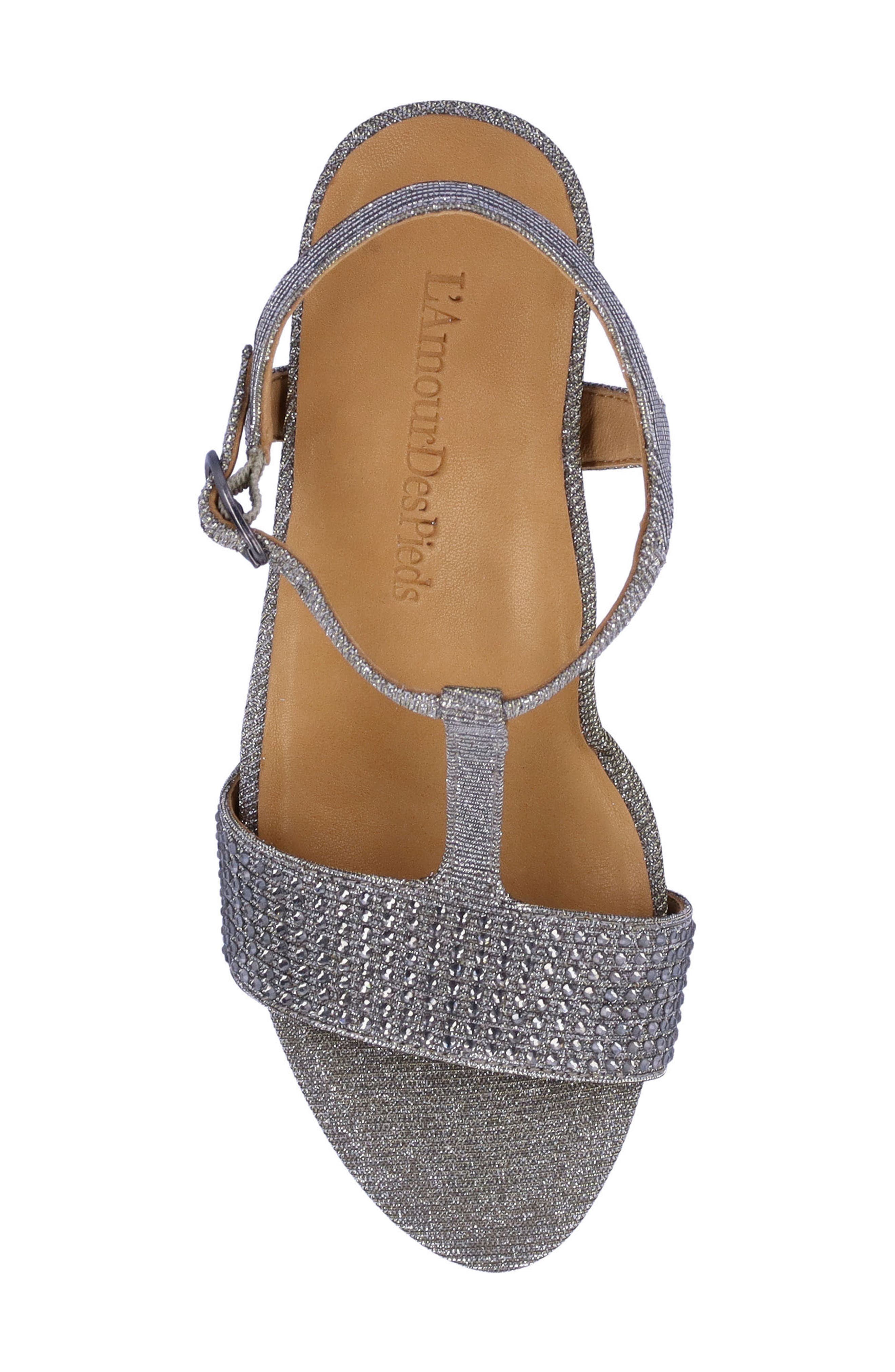 Idelle T-Strap Wedge Sandal, Alternate, color, PEWTER