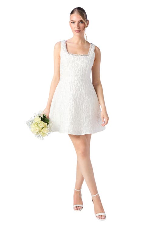 Coast Full Skirted Mini Dress With Jewel Trim In White