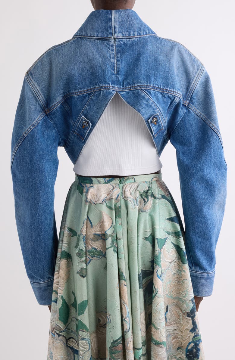 Givenchy Crop Open Back Denim Jacket, Alternate, color, Medium Blue
