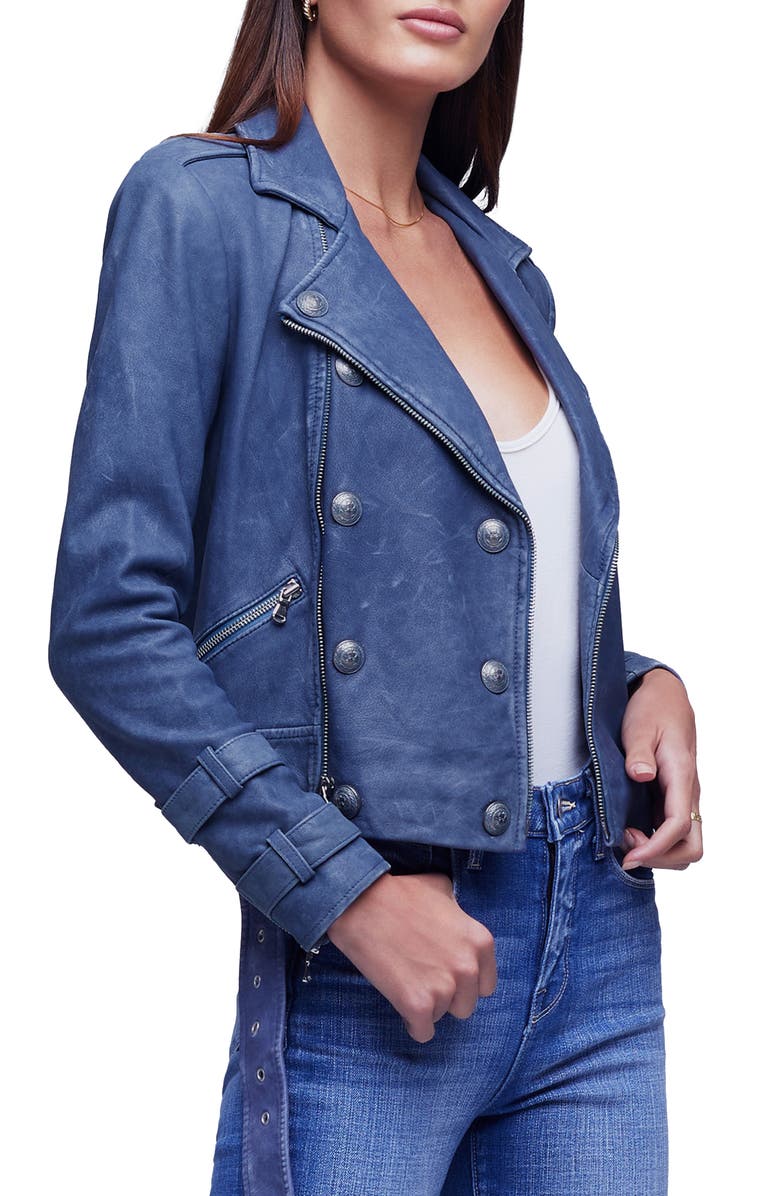 L'AGENCE Bllie Belted Leather Moto Jacket, Alternate, color, 