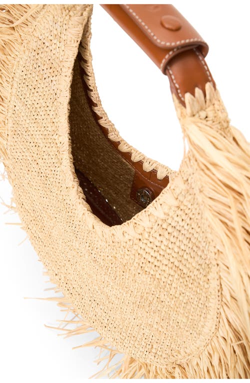 Staud Large Moon Fringe Raffia Top Handle Tote In Natural Fringe