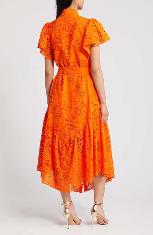 Ciebon Isabella Cotton Eyelet Maxi Shirtdress In Orange