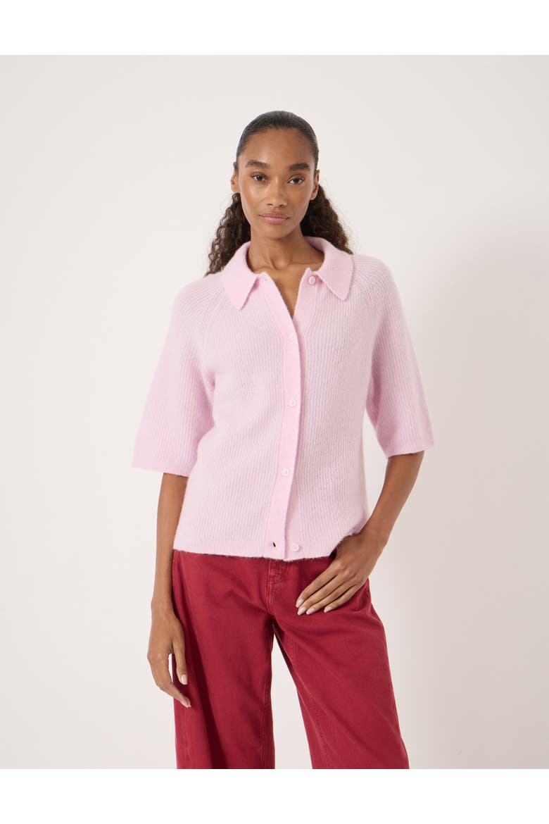 Jinny Wool Blend Short Sleeve Cardigan, Main, color, Pale Pink