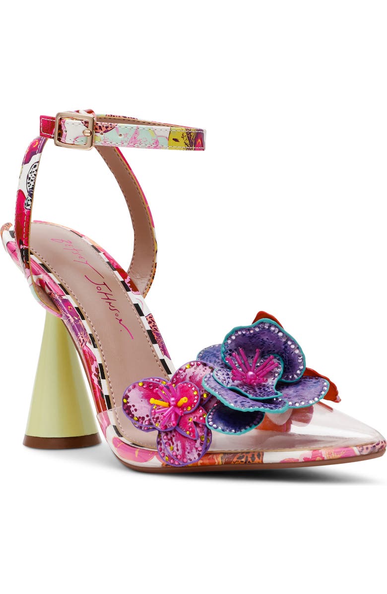 Betsey Johnson Chelsie Floral Ankle Strap Sandal, Main, color, White Multi