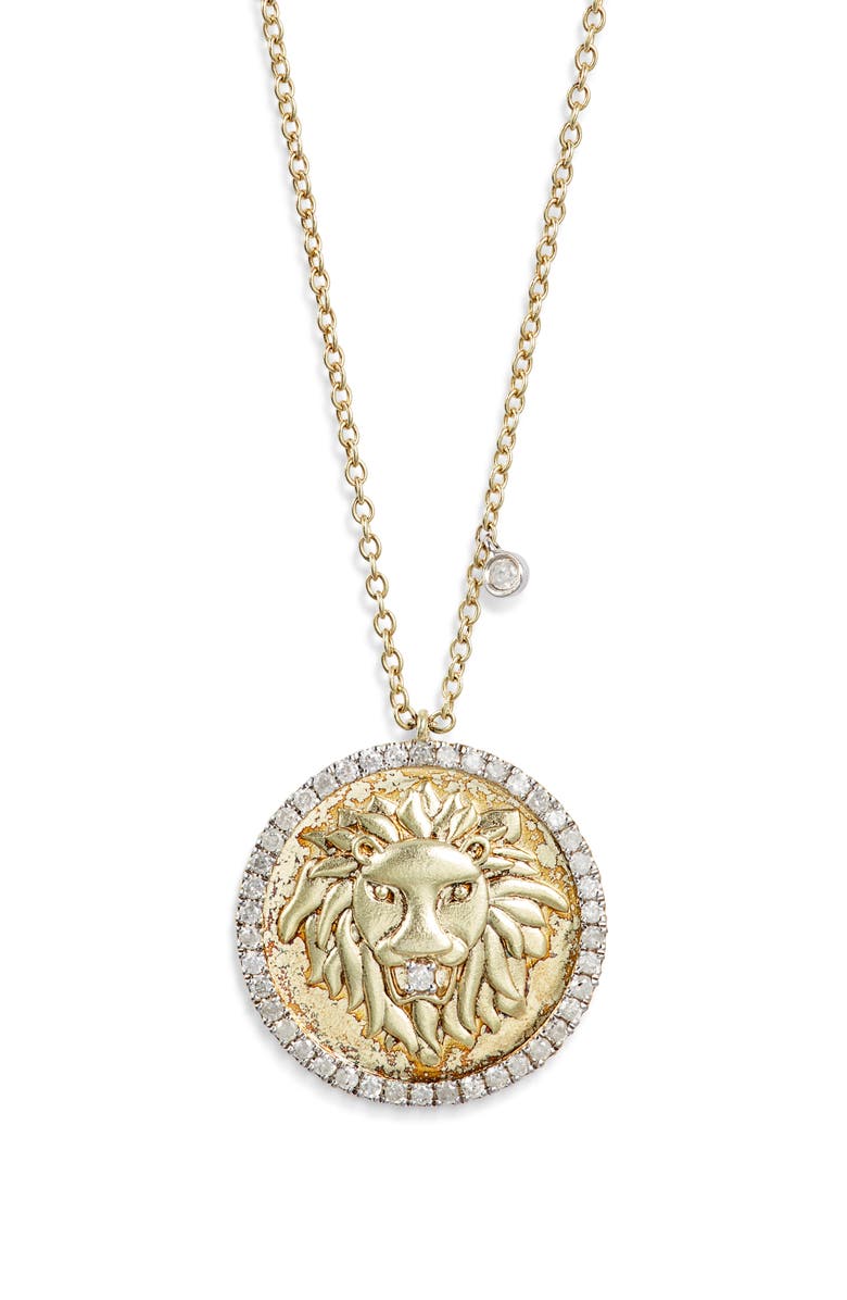 Meira T Lion Disc Pendant Necklace, Main, color, Gold