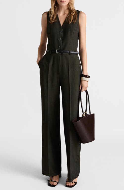Mango Pinstripe Sleeveless Jumpsuit In Billiard Green