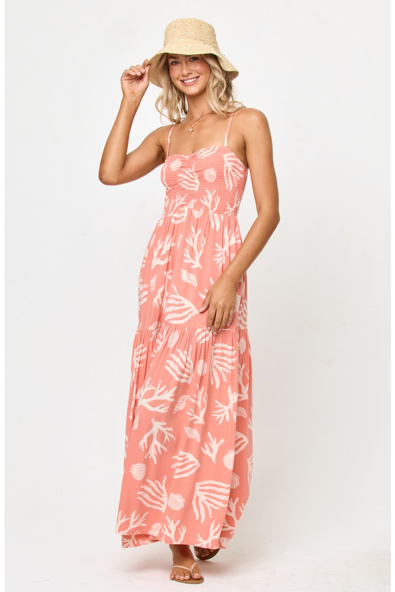 Mallorca Smocked Cover-Up Maxi Dress, Alternate, color, SHELL OR HIGH WATER