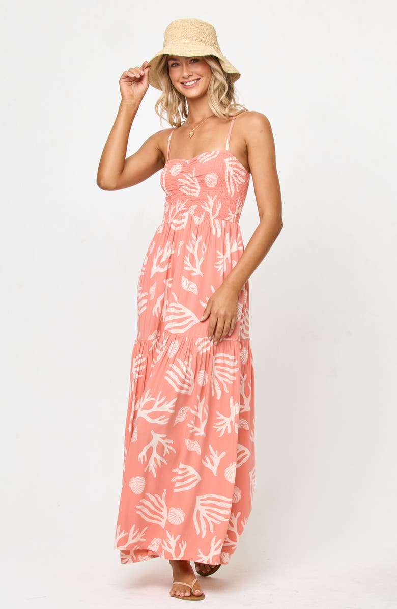 LSPACE Mallorca Smocked Cover-Up Maxi Dress, Alternate, color, Shell Or High Water
