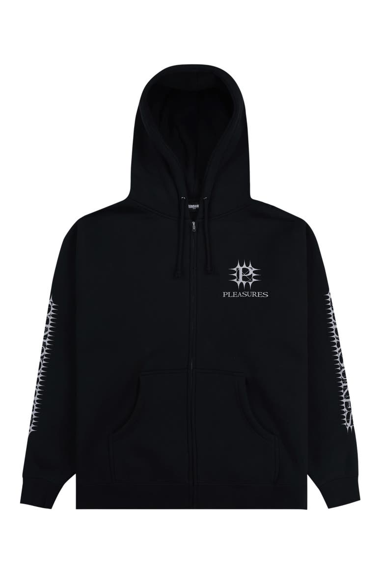 Spike Oversize Zip Graphic Hoodie, Alternate, color, BLACK