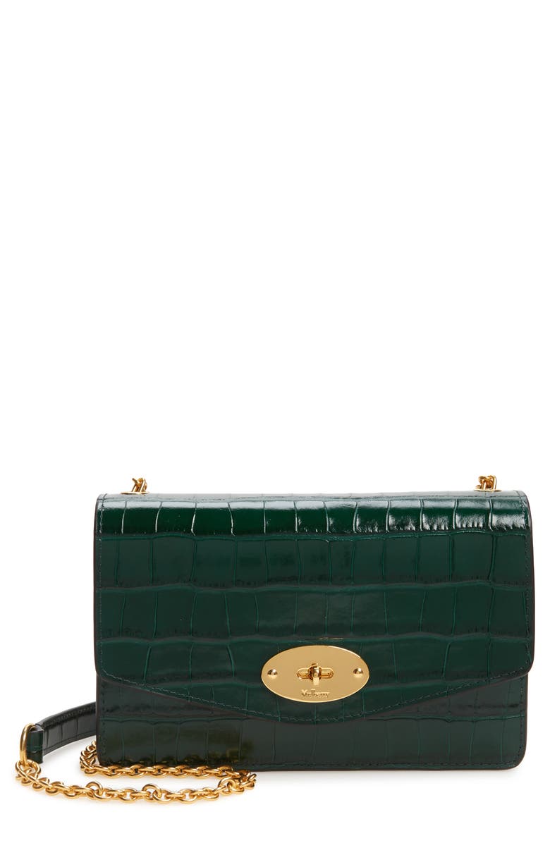 Mulberry Small Darley Croc Embossed Leather Wallet on a Chain, Main, color, 