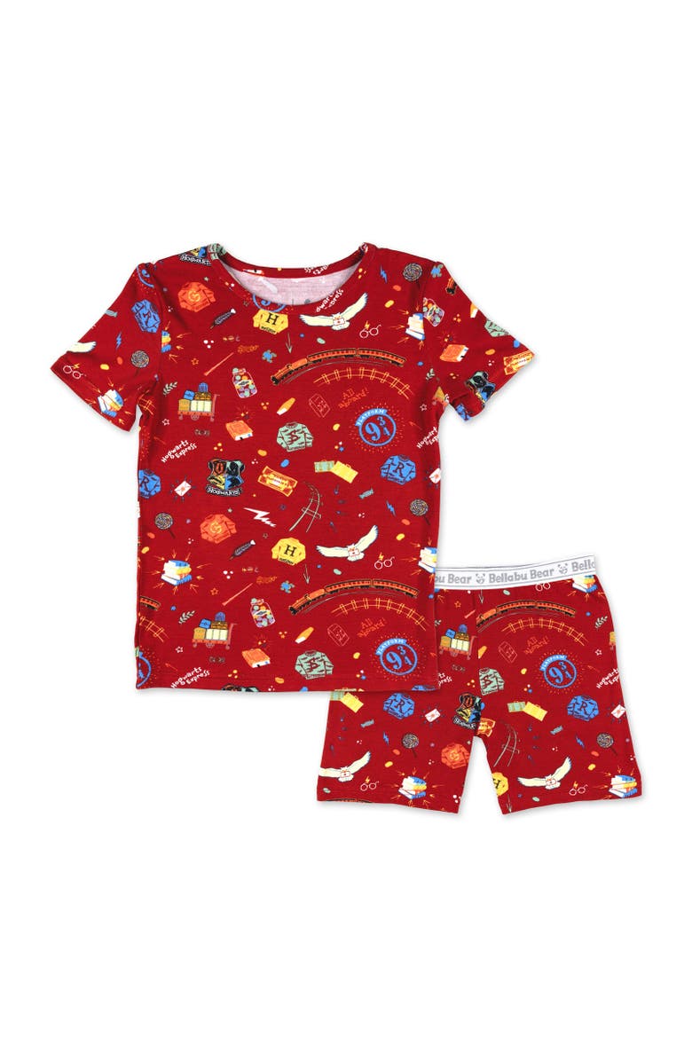 Bellabu Bear Hogwarts Express Kids 2-Piece Short Sleeve & Shorts Pajama Set, Main, color,