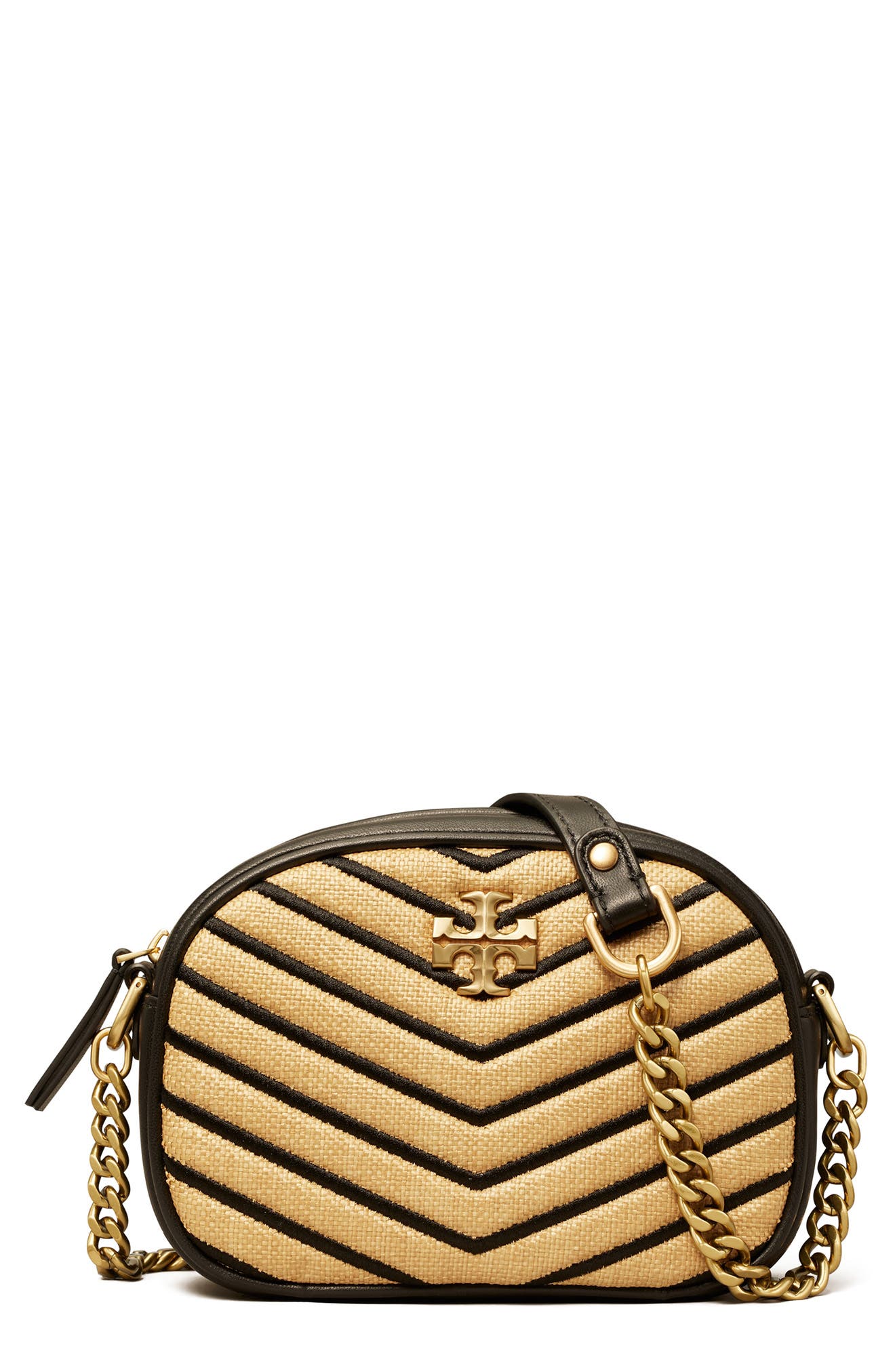 Tory Burch Kira Chevron Small Straw Crossbody Bag, Main, color, 