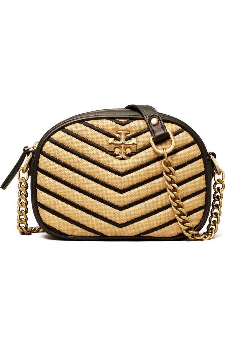 Tory Burch Kira Chevron Small Straw Crossbody Bag, Main, color,