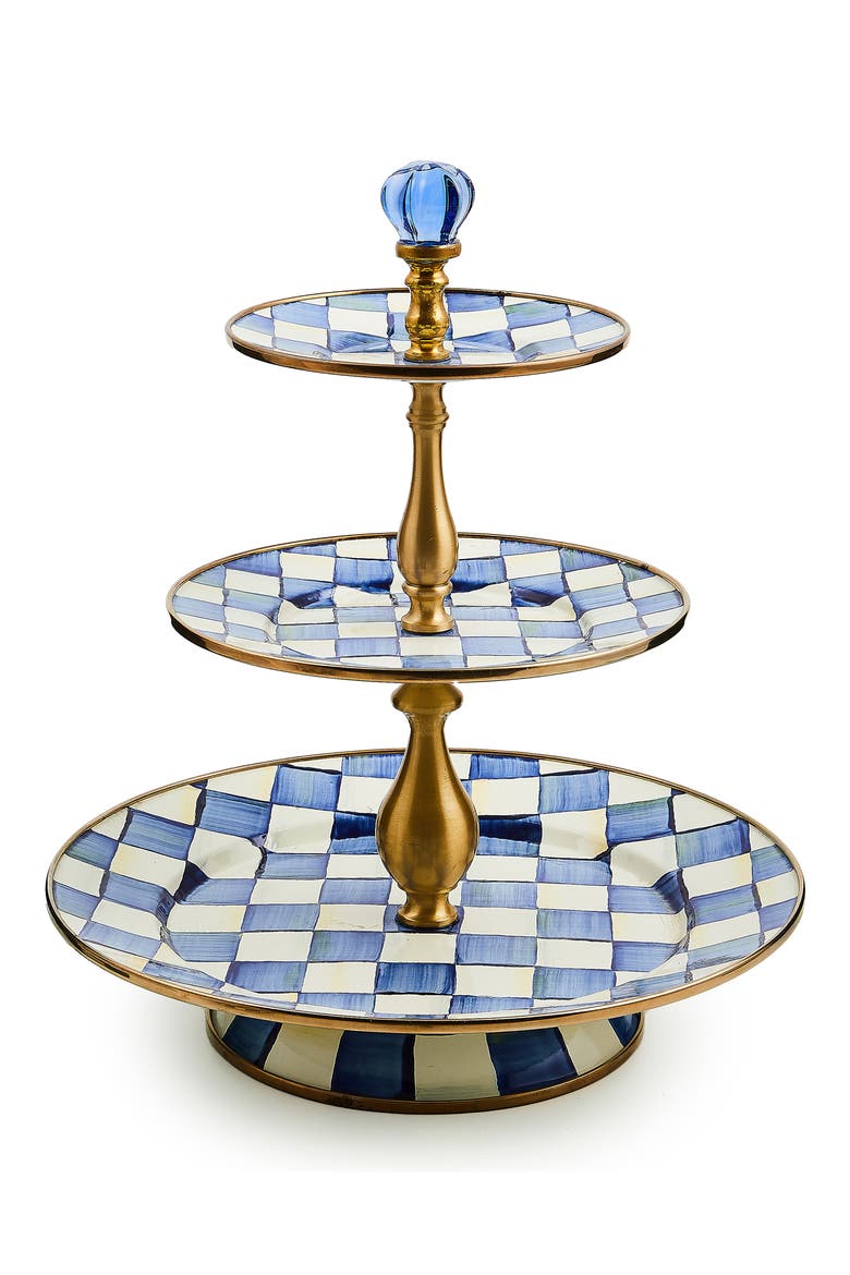Royal Check Three Tier Sweet Stand, Main, color, BLUE/ WHITE