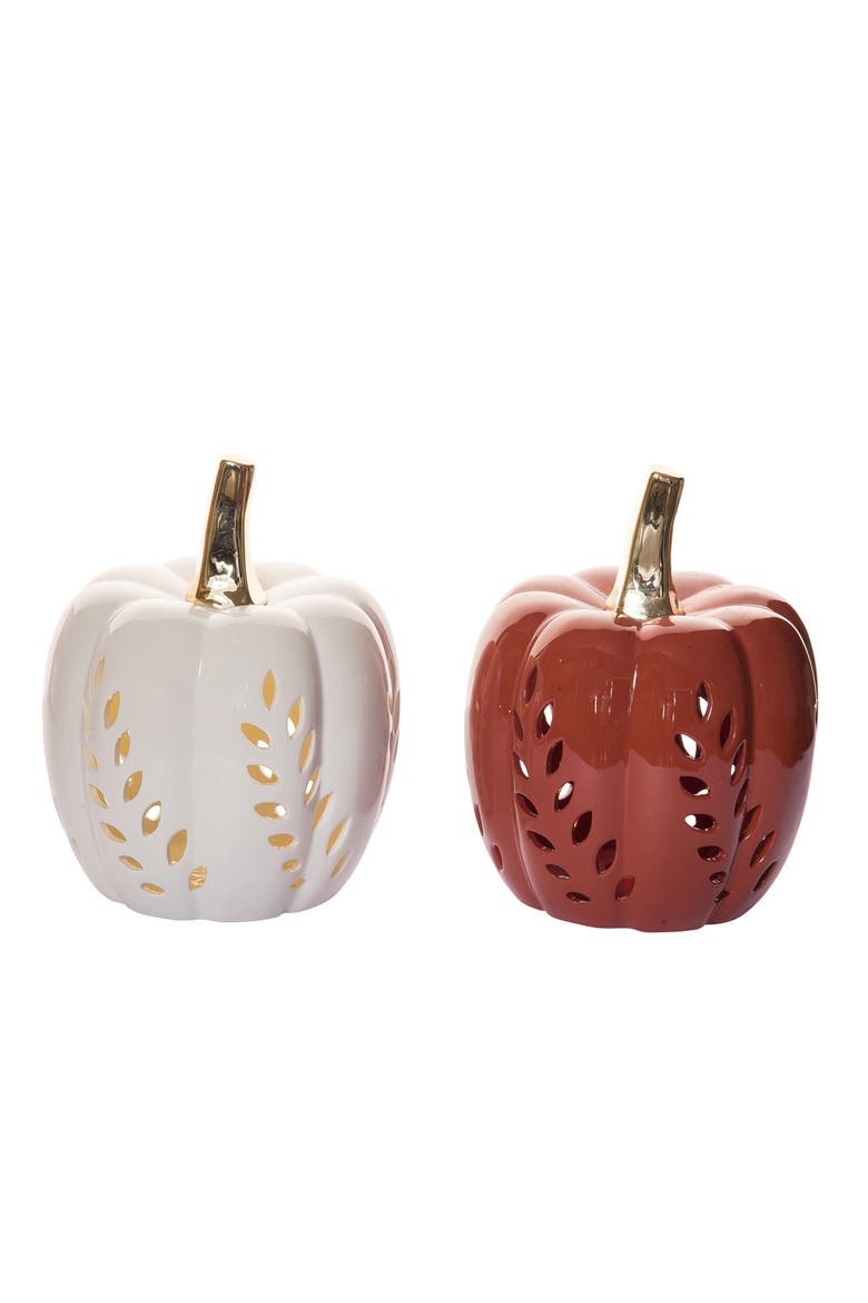 Light Up Pumpkin Set of 2 with Punch Detail for Fall Decor, Main, color, Multicolored