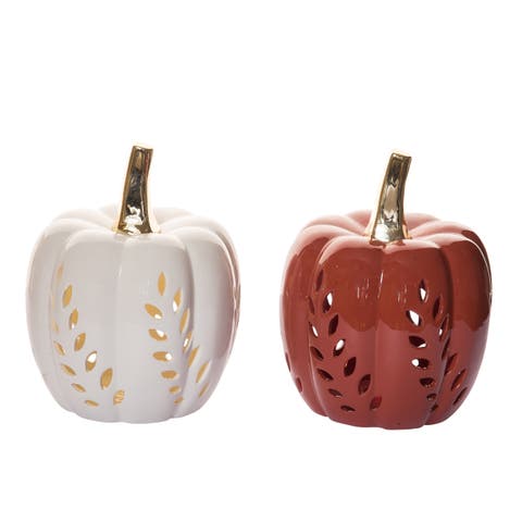 Light Up Pumpkin Set of 2 with Punch Detail for Fall Decor