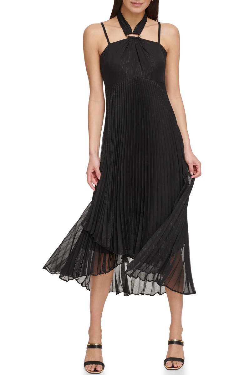 DKNY Pleated Halter Neck High-Low Dress, Alternate, color, 