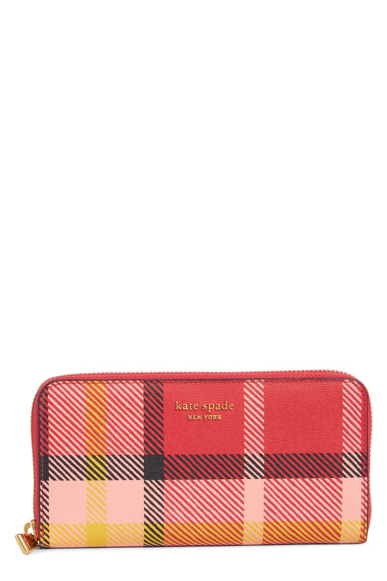 plaid leather contintental wallet, Main, color, RED MULTI