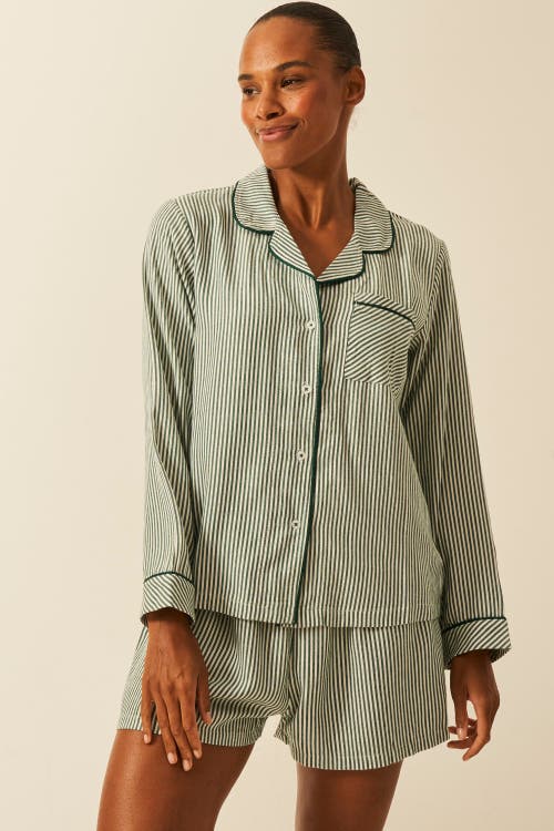 Stripe & Stare Ecovero Pyjama Top In Green