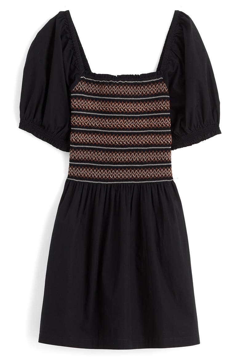 Smocked Puff Sleeve Minidress, Main, color, JET BLACK