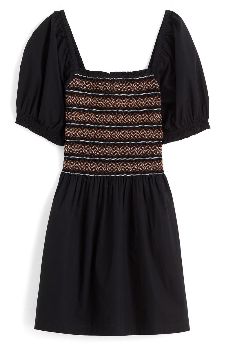 Madewell Smocked Puff Sleeve Minidress, Main, color, Jet Black