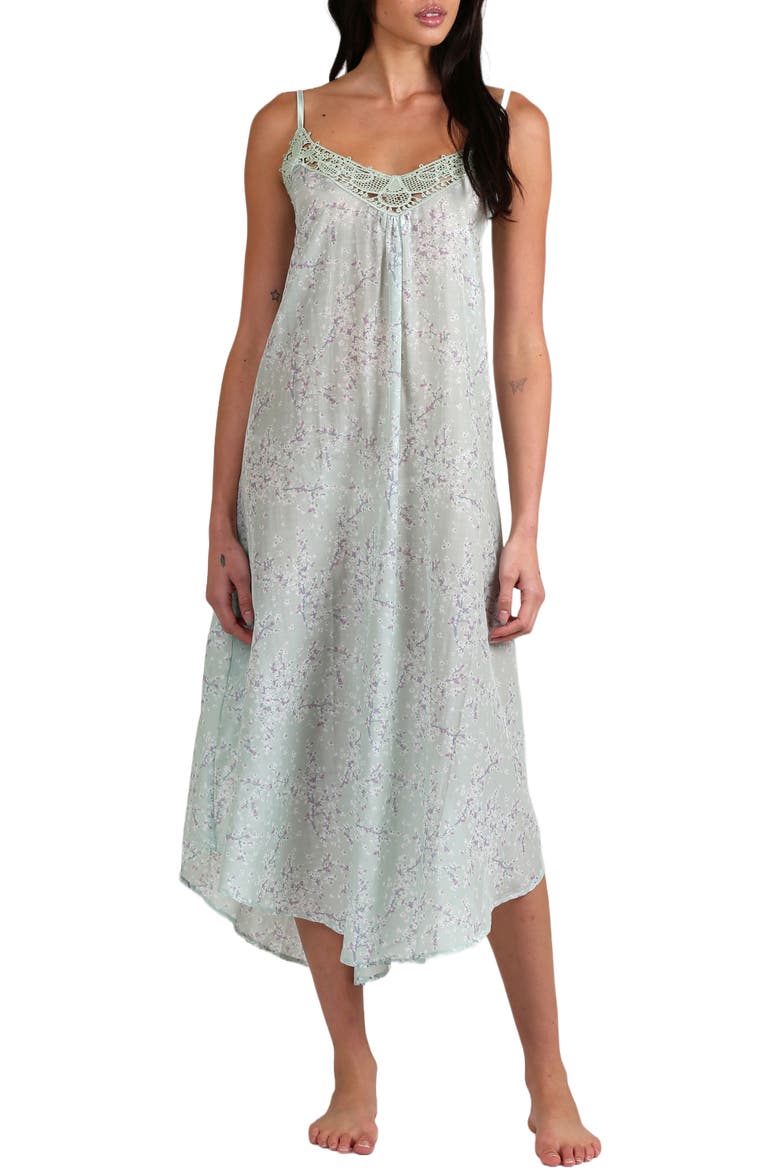Cheri Blossom Lace Trim Cotton & Silk Nightgown, Main, color, SAGE