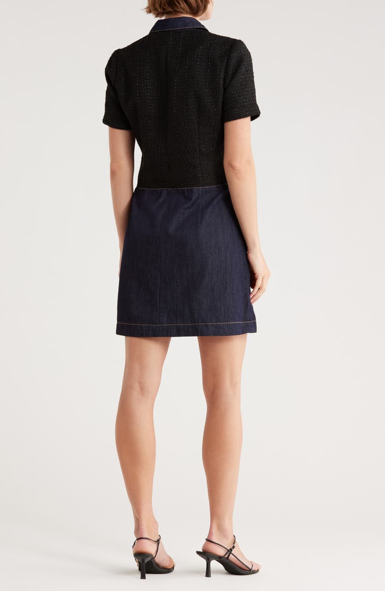 Ellen Tracy Mixed Media Shirtdress, Alternate, color, Black/ Blue