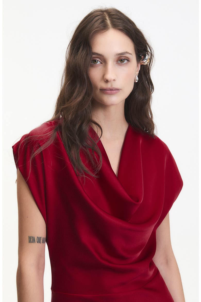 Dahlia Satin Cowl Neck Gown, Alternate, color, ROUGE