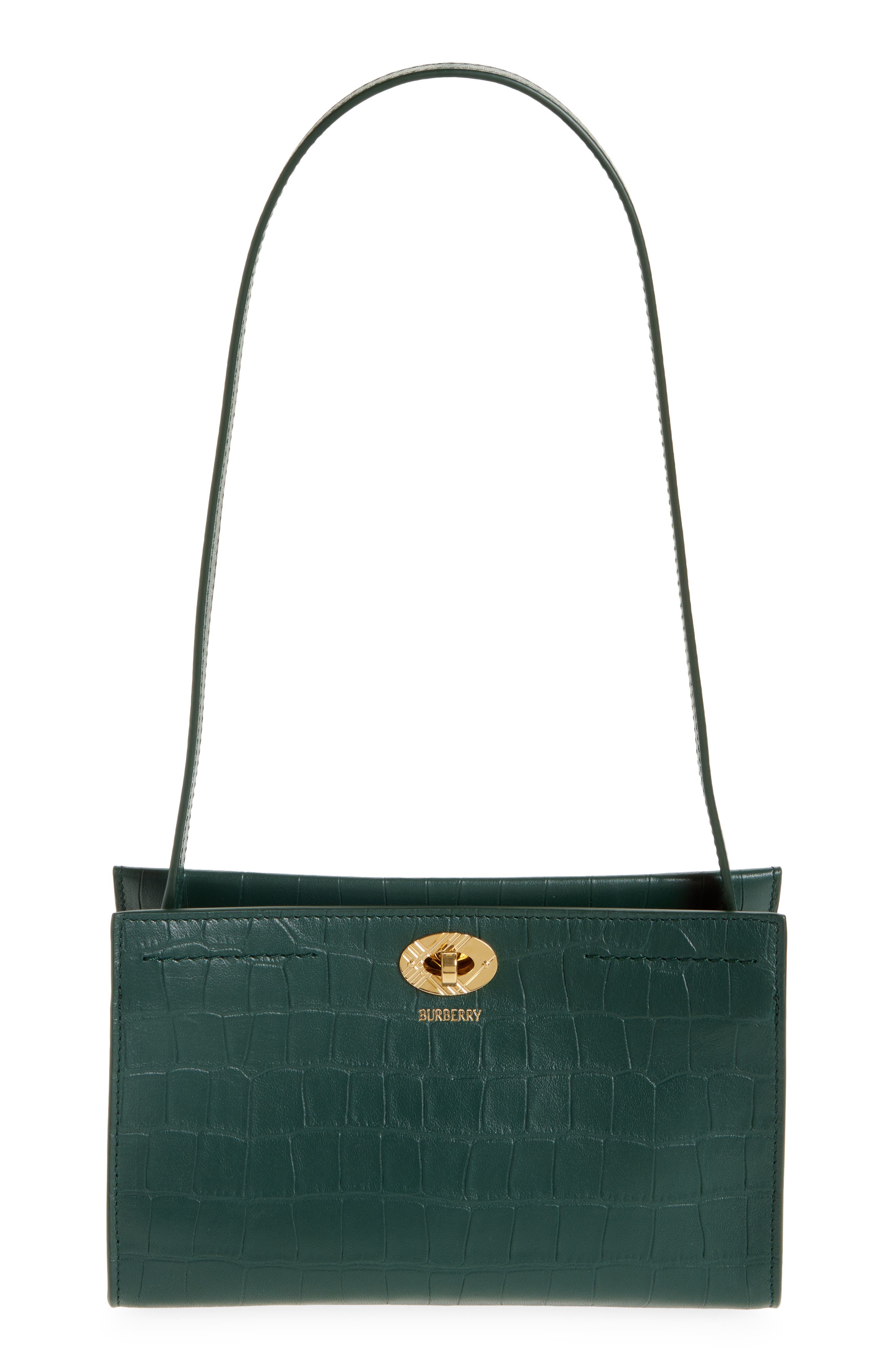 Burberry Cotswolds Croc Embossed Leather Pouch, Main, color, Ivy