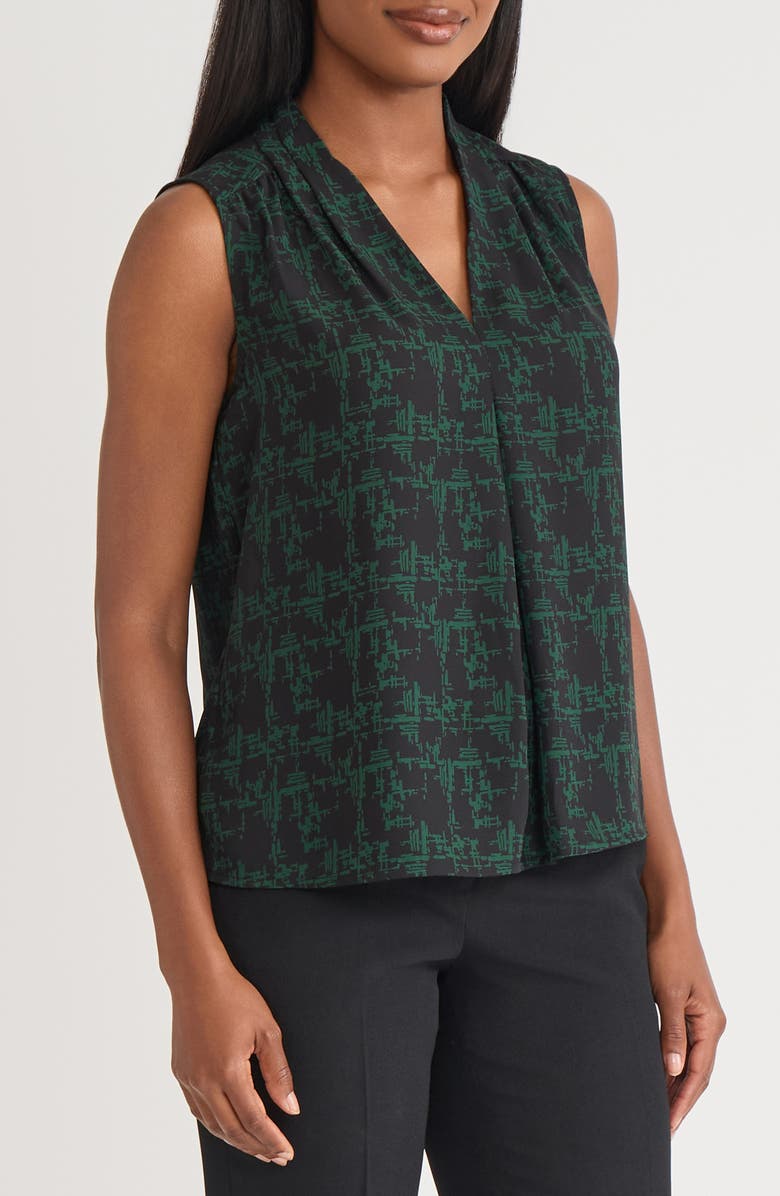 KASPER Pleated Shoulder Sleeveless Top, Alternate, color, Black/ Evergreen