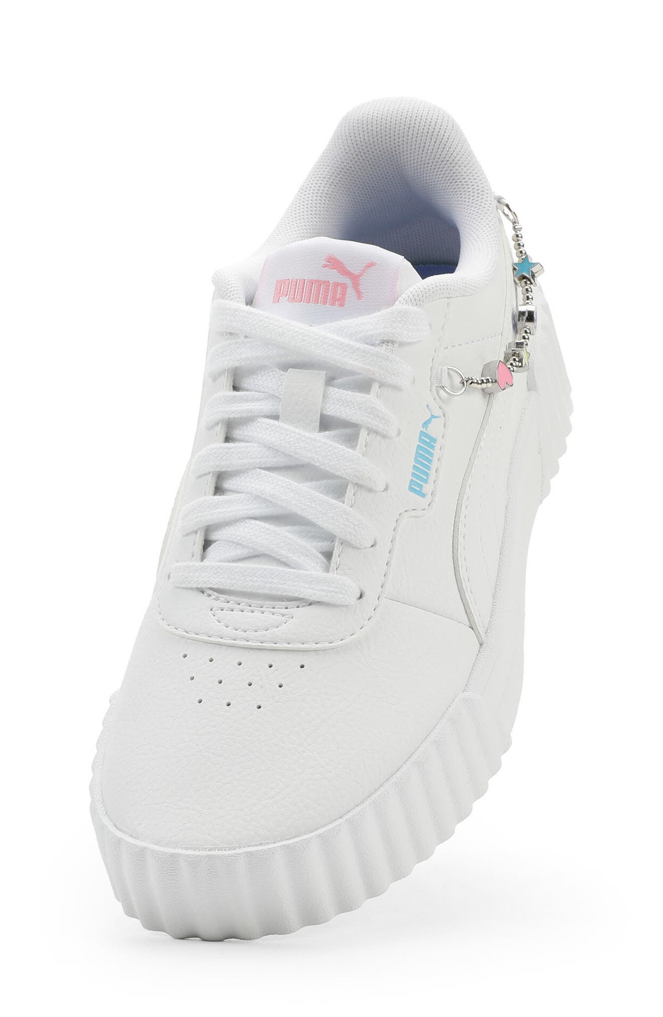 PUMA Kids' Carina 3.0 Neutral Cheetah Jr. Low Top Sneaker, Alternate, color, Puma White/ Blue/ Apple