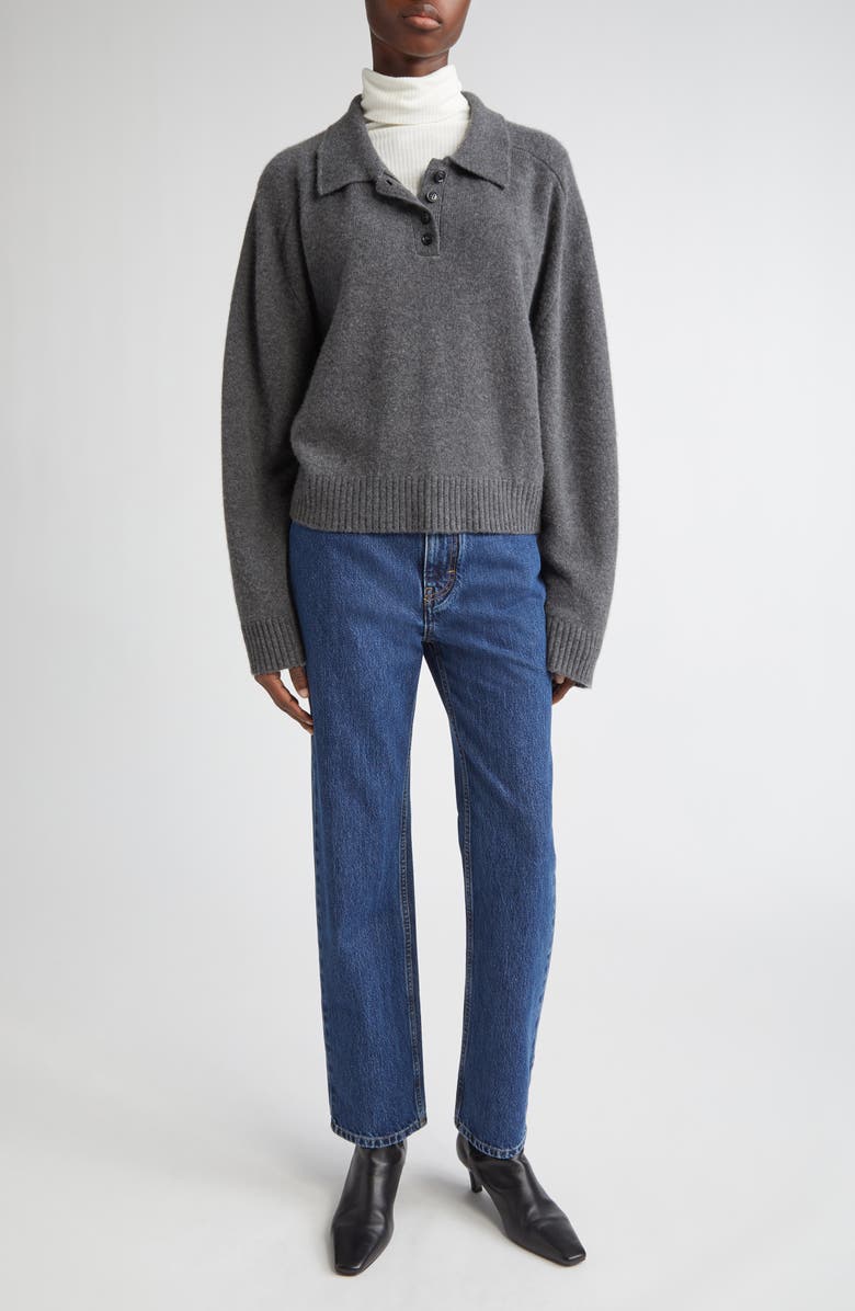 LOULOU DE SAISON Homere Cashmere Polo Sweater, Alternate, color, Anthracite Melange