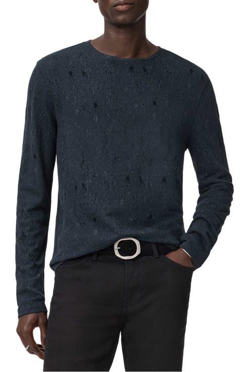 Vera Distressed Jacquard Long Sleeve Crewneck T-Shirt