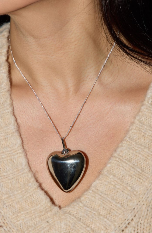 Nickel & Suede Oversized Heart Charm
