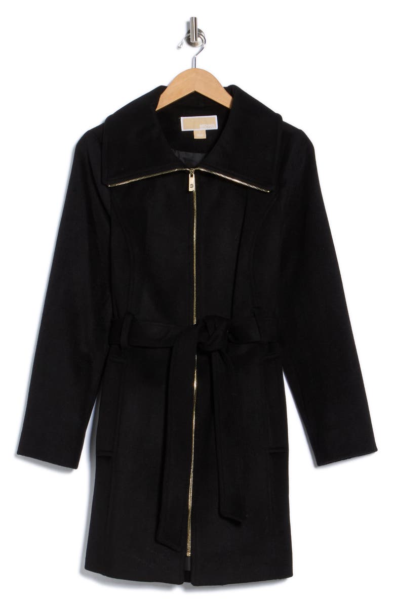 Michael Kors Full Zip Wool Blend Long Coat, Alternate, color, Black