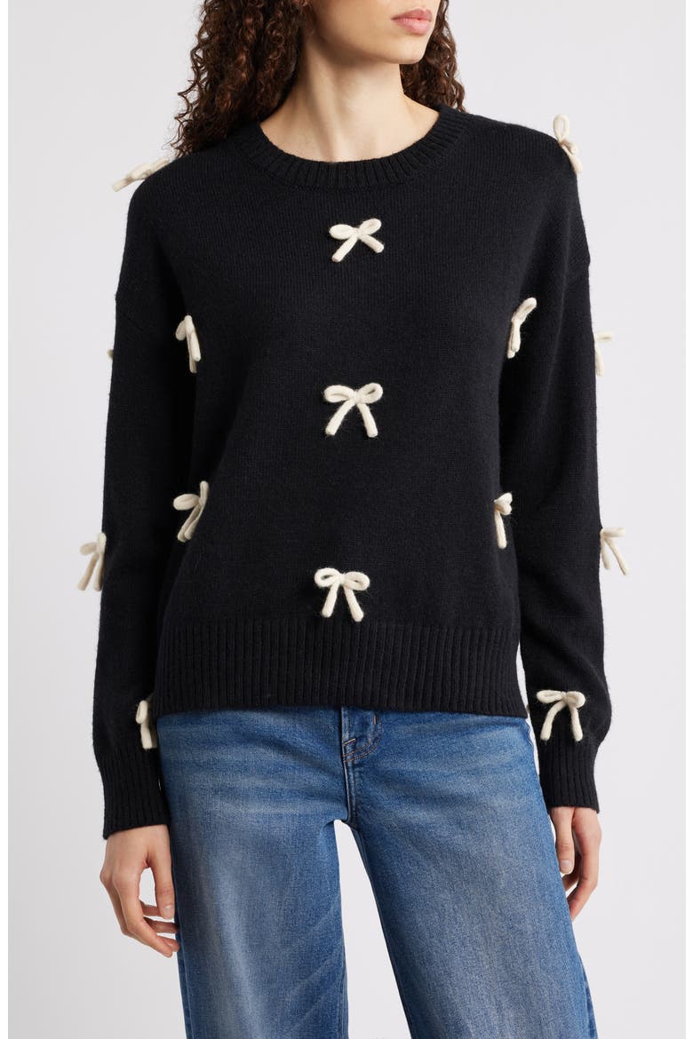 Voss Bow Sweater, Main, color, BLACK
