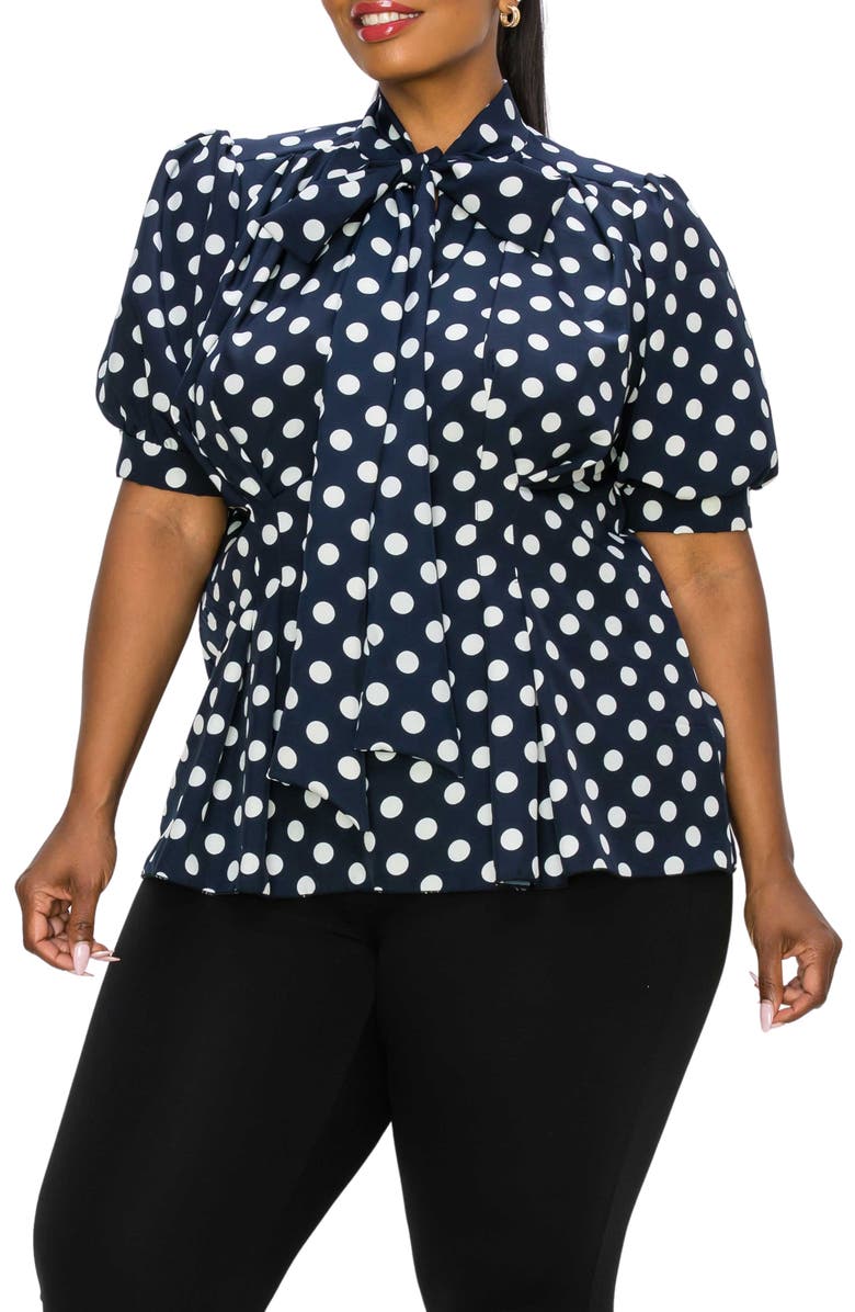 L I V D Minnie Polka Dot Tie Neck Stretch Top, Main, color, 