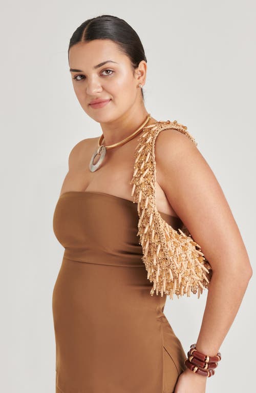 Dolce Vita Caicos Beaded Raffia Shoulder Bag In Brown