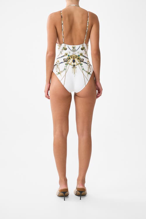 Camilla Multi Strap Halter Tri One Piece With Trim In Multi