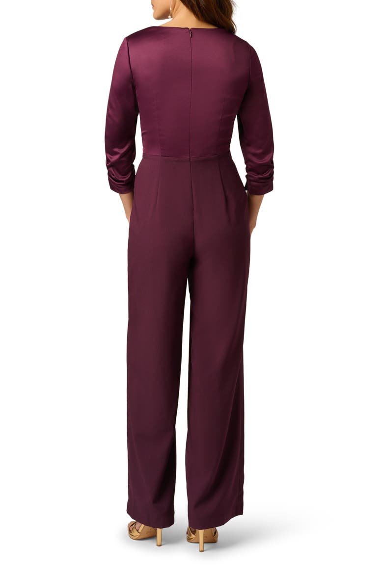 Belted Wide Leg Satin Crepe Jumpsuit, Alternate, color, BORDEAUX GLOW